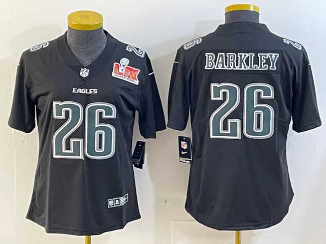 Womens Philadelphia Eagles #26 Saquon Barkley Black 2025 Super Bowl LIX Patch Fashion Vapor Untouchable Limited Stitched Jersey Dzhi
